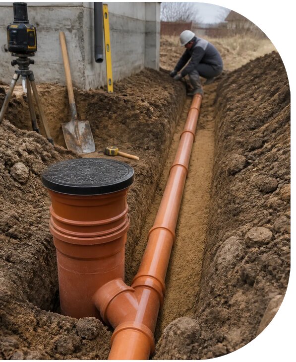 Монтаж самотечной канализации для домов и объектов в Салавате